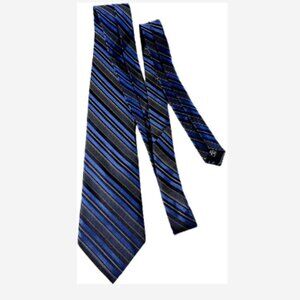 J. Ferrar Men's Tie Blue / Gray / Black Stripes Classic Cut 100% Silk 60" Long